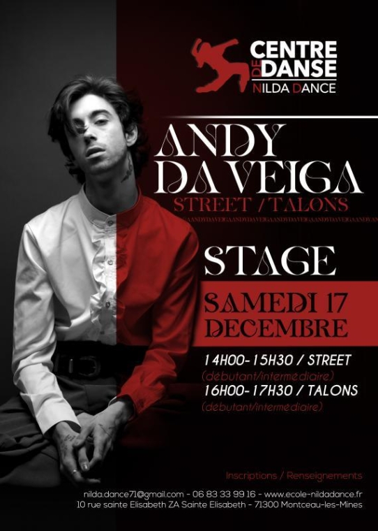 Stage street / talons avec Andy Da Veiga le 17 décembre, Montceau-les-Mines, Centre de Danse Nilda Dance