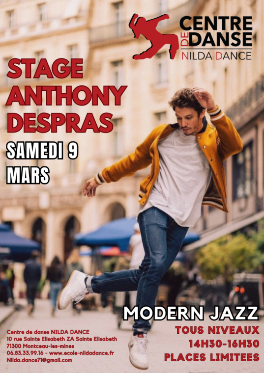 Stage Anthony Despras - Samedi 9 mars 2024, Montceau-les-Mines, Centre de Danse Nilda Dance