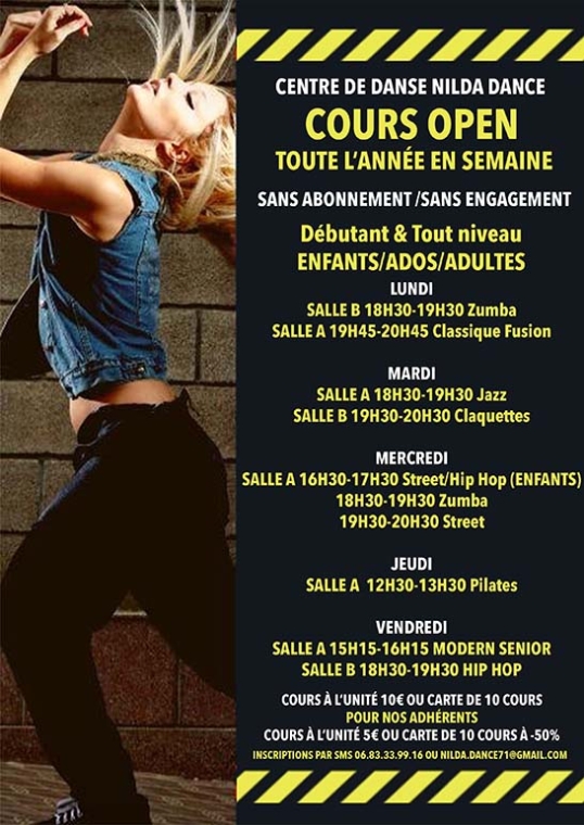 Cours open toute l’année en semiane, Montceau-les-Mines, Centre de Danse Nilda Dance