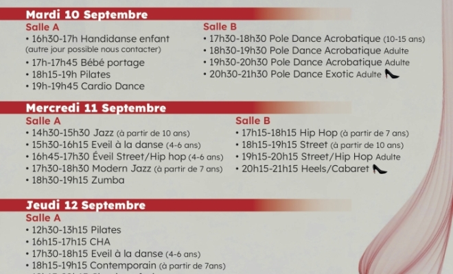 Planning - Semaine d'essai gratuit - montceau-les-mines - nilda dance